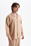 Men's Koton Linen Blended Long Sleeve Apaj Collar Shirt, Elastic Waist Pants Set - 3
