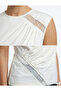 Women's Ecru Lace and Ruched Detail Lined Sleeveless Sandy Fabric Blouse - 3