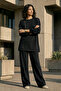 Zipper and Ribbed Detail Tunic Trousers Set 1077 Black - 7