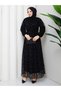 Women's Hijab Long Dress Flock Printed Lace Detailed Lined Stylish Event and Special Occasion Evening Dress - 6