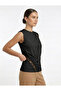 Women's Black Lace and Ruched Detail Lined Sleeveless Sandy Fabric Blouse - 2