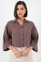 Women's Striped Oversized Short Shirt 20326 - Brown - 4