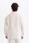Men's Koton Linen Blended Long Sleeve Apaj Collar Shirt, Elastic Waist Pants Set - 5