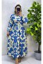 Women's Patterned Bat Sleeve Dress Blue - 2