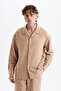 Men's Koton Linen Blended Long Sleeve Apaj Collar Shirt, Elastic Waist Pants Set - 2
