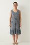 Comfortable Fit Gray Striped Blue Floral Print Cotton Zero Sleeve V-Neck Casual Summer Dress Ruffled - 3