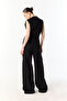 Women's Black Wide Leg Button Detailed Linen Trousers - 2