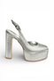 Y246195107 Silver Snake Print Platform Women's Evening Dress Shoes, Pack of Block Heel - 6