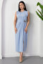 Crew Neck Buckled Waist Slit Dress GRS3718 - 6