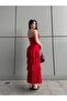 Women's Strapless Layered Ruffle Slit Sandy Dress with Chest Glop - 4