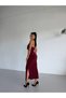 Women's Burgundy Halter Neck Accessory Dress Side Slit Midi Length Sandy Dress Hzl26S-Fry123841 - 3