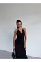 Women's Black Halter Neck Accessory Dress Side Slit Midi Length Sandy Dress Hzl26S-Fry123841 - 4
