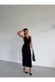 Women's Black Halter Neck Accessory Dress Side Slit Midi Length Sandy Dress Hzl26S-Fry123841 - 2
