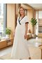 New Season Ecru Maternity Elegant Lace Detailed Full Length %100 Cotton Summer Dressing Gown Nightgown Set - 6