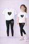 Girl's Set T-Shirt and Stretchy Leggings Set 100% Cotton Black Heart Print – Comfortable Sports Combination