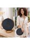 Women's Black Round Straw Bag Natural Rattan Crisscross Straps Summer Bohemian Shoulder Bag 20 cm - 3