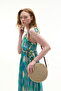 Women's Green Printed A-Form Strapless Backless Long Dress - 3