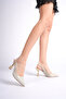 Lara Women's Gold Glittery Open Back Heeled Shoes - 3