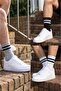Unisex 3-Pack 90% Cotton Piece Striped College Socks Set - Black - White - Gray - 2