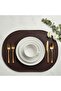2 Pieces Leather Placemat-Knitted Patterned Brown Full Oval Placemat - 5