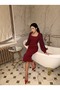 Women's Imported Scuba Fabric Collar Stone Embroidered Sleeves Pleated Sleeve Button Detailed Lined Design Dress - 3
