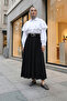 Belt Piece Tivil Skirt with Pleated Pocketed Zippers on the Front - Black