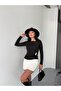 Women's Crew Neck Long Sleeve Accessory Detail Scuba Fabric Blouse - 4