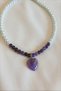 6 mm Amethyst, Glass Pearl Natural Stone Choker Necklace - 2