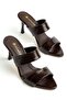 Women's Stiletto Heel U t Slipper Brown Two-Stripe Shiny Skin - 3