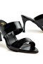 Women's Stiletto Heel U t Slipper Black Two-Stripe Shiny Skin - 4