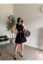Black Padded Shoulders Zero Sleeve Dress, Pack of Belt - 2