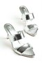 Women's Stiletto Heel U t Slipper Silver Two-Striped Shiny Skin - 3