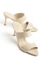 Women's Stiletto Heel U t Slipper Beige Two-Striped Shiny Skin