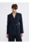 Navy Blue Double-Breasted Collared Women's Blazer Jacket
