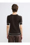 Brown Crew Neck Striped Women's Knitwear Sweater - 4