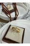 Gold Women's Ring with Zircon Stones and Gold Bar Detail