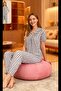 White Color Gray Striped Heart Pattern Shirt Collar Buttons Milan Fabric Women's Pajama Set - 2