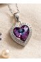 Zircon Stone Framed Purple Crystal Heart Steel Necklace