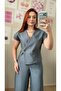 Anthracite High Waist Trousers Vest Bottom Top Set - 3