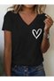 Printed T-Shirt. Short Sleeve V Neck Summer & Spring Casual Top, Women's Clothing