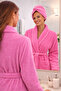 Women's Fuchsia Cotton Piece Towel Bathrobe Set Shawl Collar Soft-Textured Bathrobe + Towel - 2