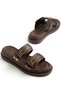 Women's Wedge Heel Slipper Brown Two-Stripe m Metal Buckle I - 3