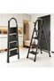 4-step foldable ladder, sturdy steel folding stool, wide non-slip pedals, suitable for home black - 3