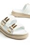 Women's Wedge Heel Slipper White Two-Stripe m Metal Buckle I - 2