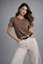 Women's Light Brown Short Sleeve Crew Neck Interlock Fabric T-Shirt - 5