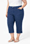Plus Size Women's Below Knee Button Detail Jeans Capri 02 Navy Blue - 3