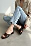 Argit Brown Wrinkled Patent Leather (4 cm Heel Length) Square Toe Heels Slipper Shoes - 5
