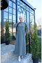 Button Detailed Pleated Hijab Dress Khaki Hnt8528 - 5