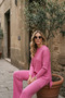 Women's Slit Blouse and Elastic Hem Pants Set in Cotton Ribbed Fabric - 4