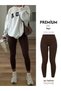 Rib Knit Knitted Corded Fabric High Waist Shaping / Sculpting Brown Leggings No Show Matte Fabric